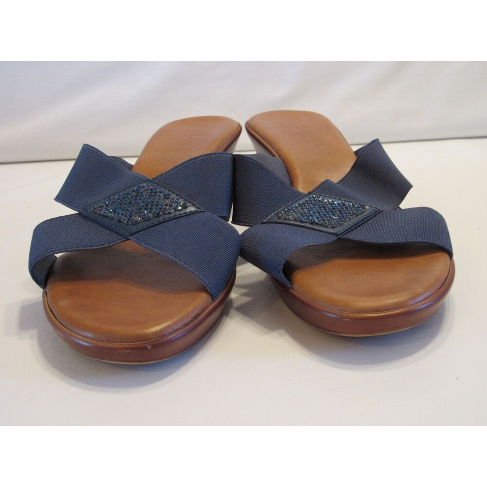 Italian Shoemakers Blue Cross Strap Slip On OpenToe Sandals with Beading 8.5 - Picture 4 of 13